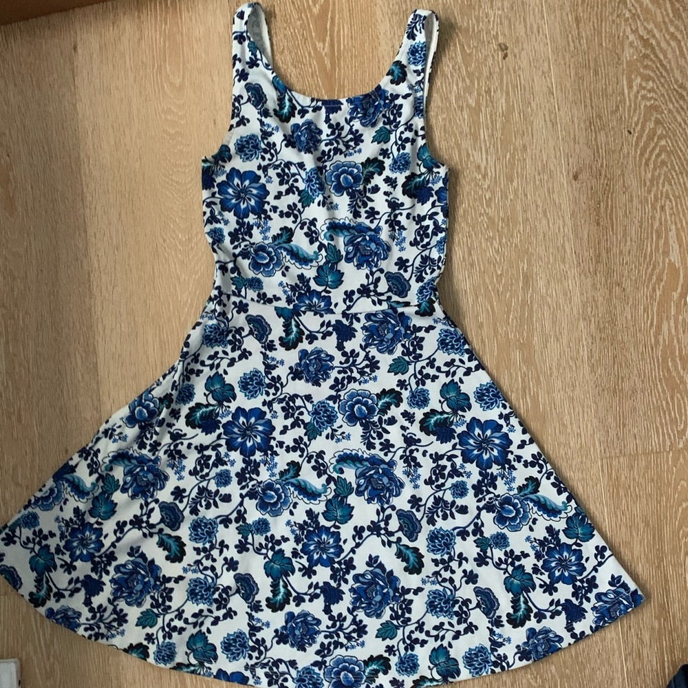 Simple white dress with blue flowers